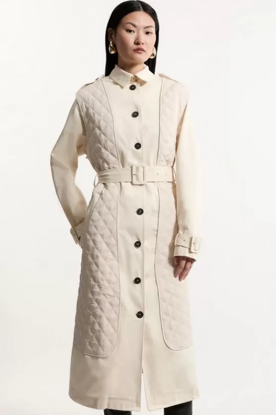 Store Karen Millen Quilted Panel Trench Coat ivory