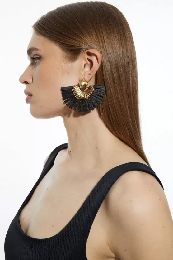 Best Karen Millen Raffia Fan Statement Earring black