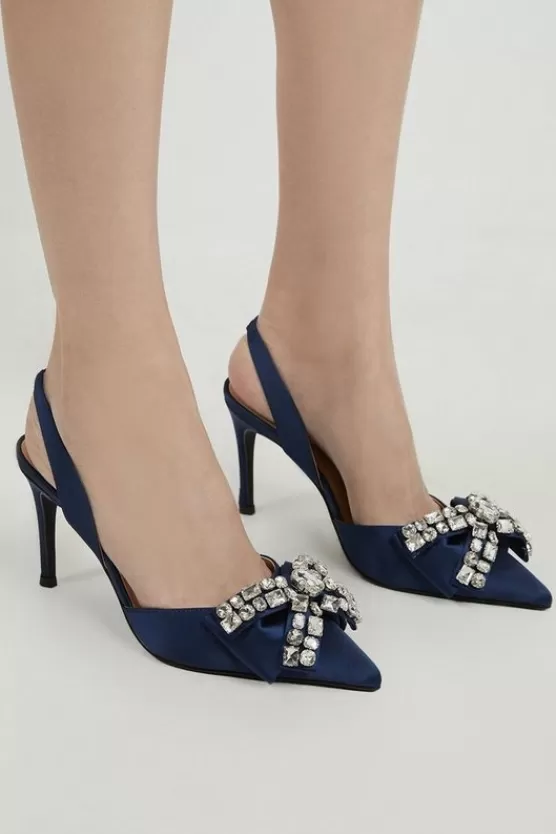 Best Karen Millen Rhinestone Mesh Detail Slingback Heel navy