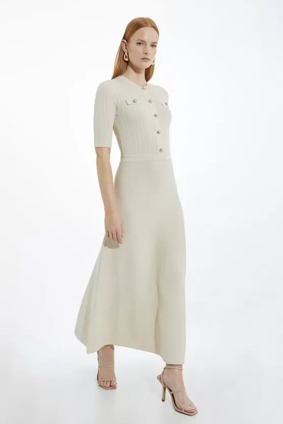 Store Karen Millen Rib Knit Military Trim Midaxi Dress natural