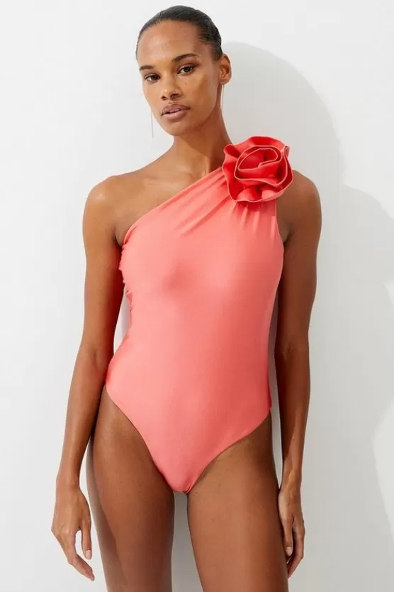 Online Karen Millen Rosette Detail Asymmetric Swimsuit blush