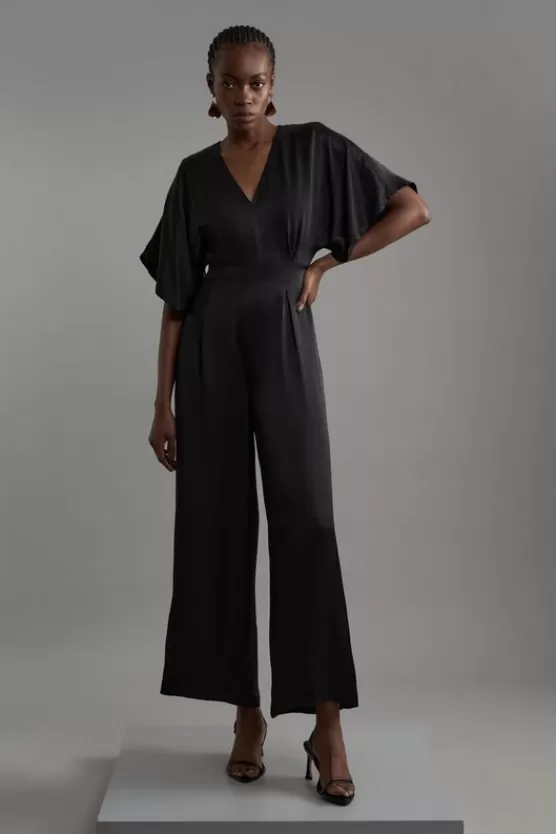 Flash Sale Karen Millen Satin Angel Sleeve Woven Maxi Jumpsuit black