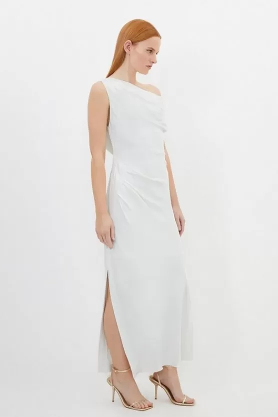 Clearance Karen Millen Satin Back Crepe Woven Maxi Dress ivory