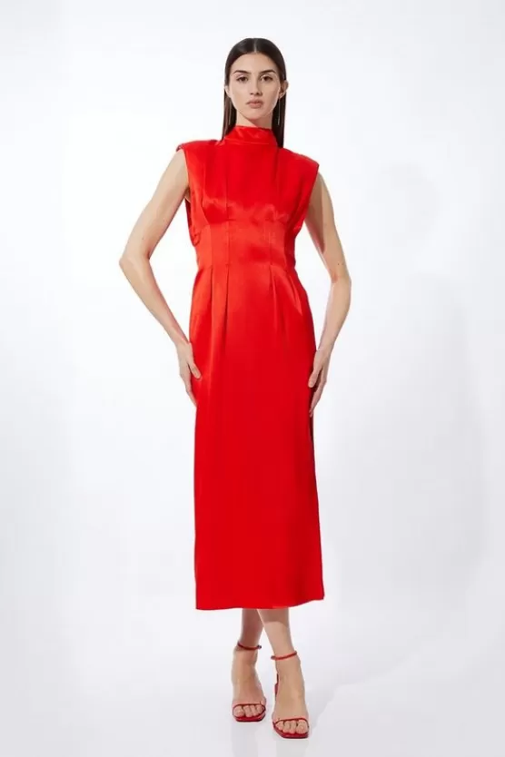 Fashion Karen Millen Satin Back Crepe Woven Maxi Dress red