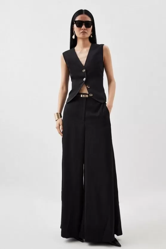 Sale Karen Millen Satin Back Crepe Woven Wide Leg Pants black