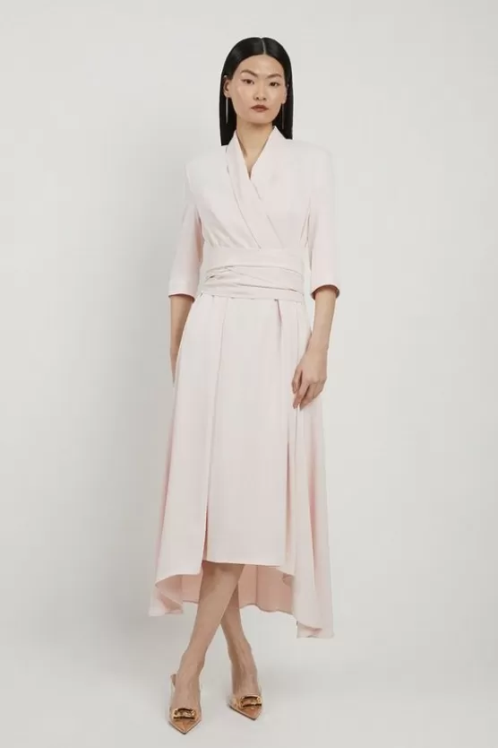 Online Karen Millen Satin Back Crepe Wrap Tie High Low Maxi Dress blush