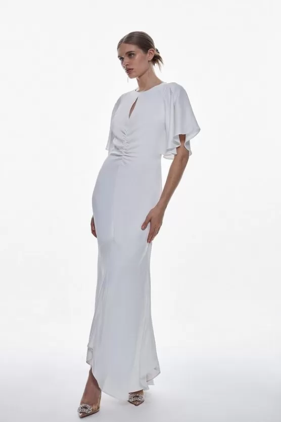 Flash Sale Karen Millen Satin Crepe Woven Angel Sleeve Maxi Dress ivory