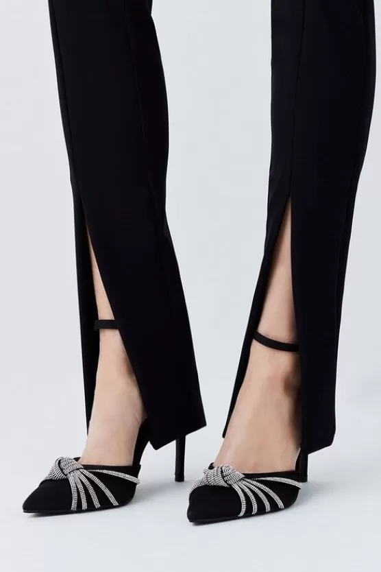 New Karen Millen Satin Diamante Knot Stiletto Heel black