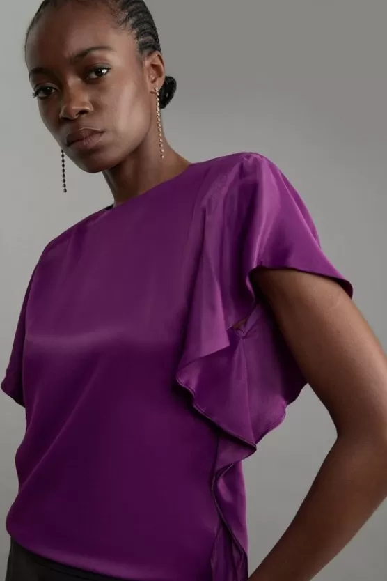 Best Karen Millen Satin Draped Sleeve Woven Top purple