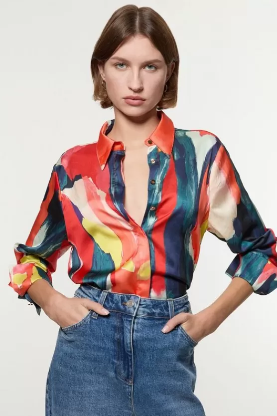 Best Sale Karen Millen Satin Printed Woven Shirt multi