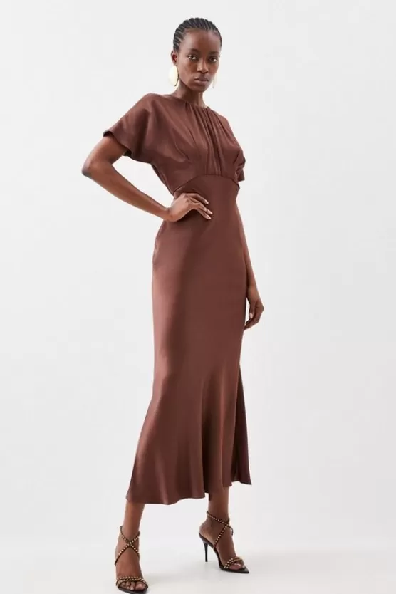 Flash Sale Karen Millen Satin Woven Crepe Midi Dress chocolate