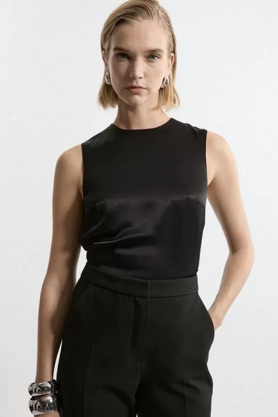 Shop Karen Millen Satin Woven Shell Top black