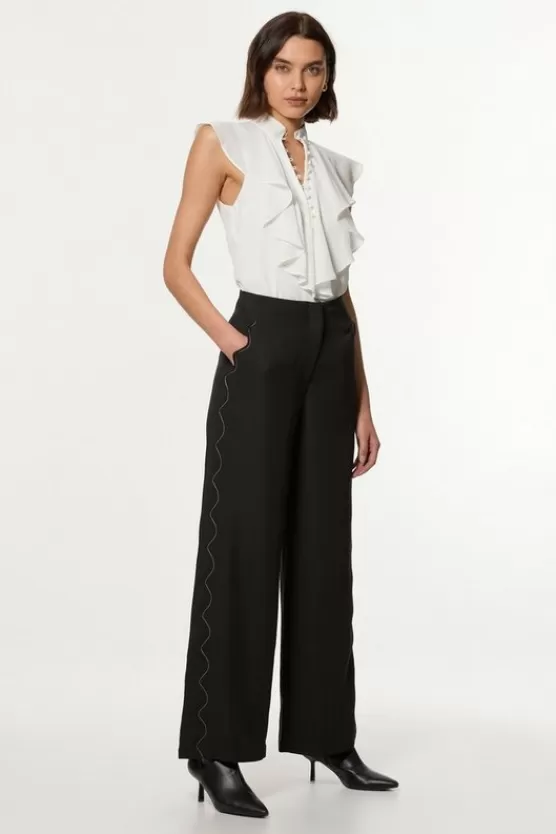 Store Karen Millen Scallop Trim Woven Crepe Pants black