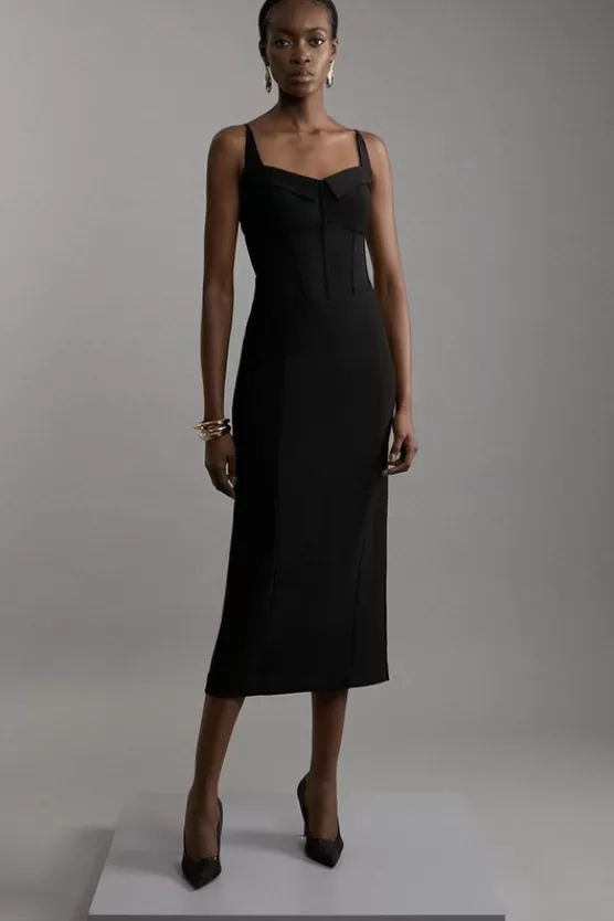 Sale Karen Millen Scuba Crepe And Power Mesh Corset Detail Midi Dress black