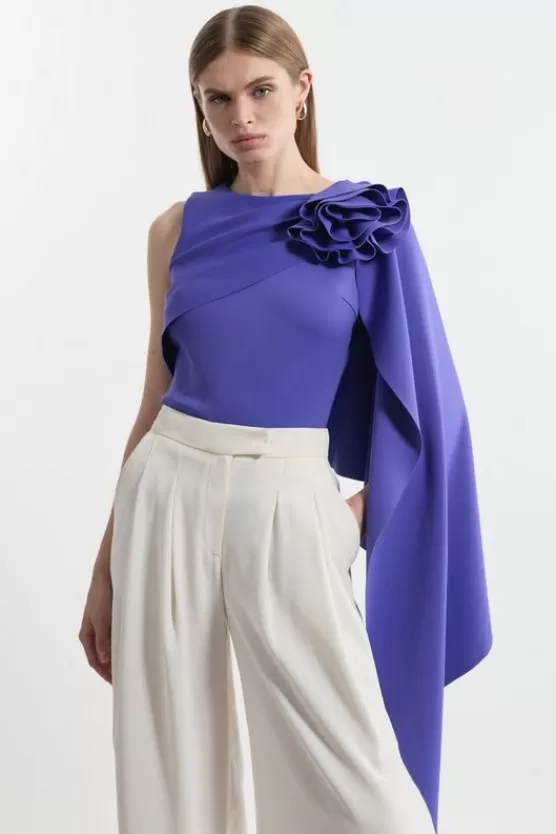 Sale Karen Millen Scuba Drama Ruffle Rosette Top cobalt