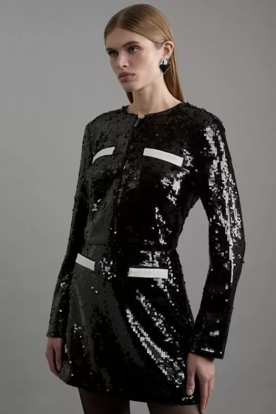Online Karen Millen Sequin And Viscose Satin Jacket With Pocket Detail black