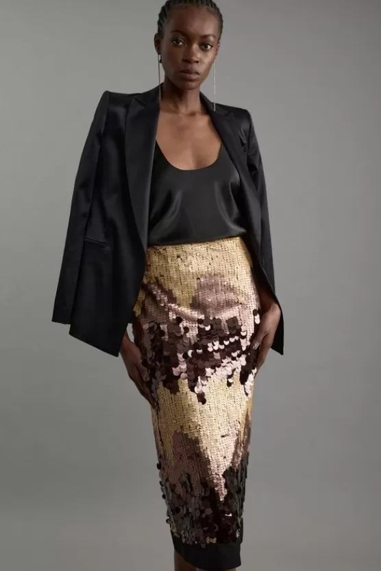 Best Karen Millen Sequin Georgette Panelled Woven Midaxi Skirt bronze