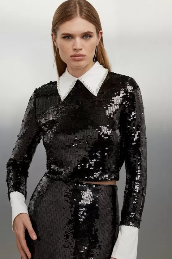 Hot Karen Millen Sequin Woven Co-Ord black