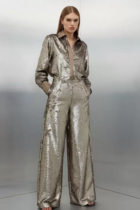 Best Sale Karen Millen Sequin Woven Set silver