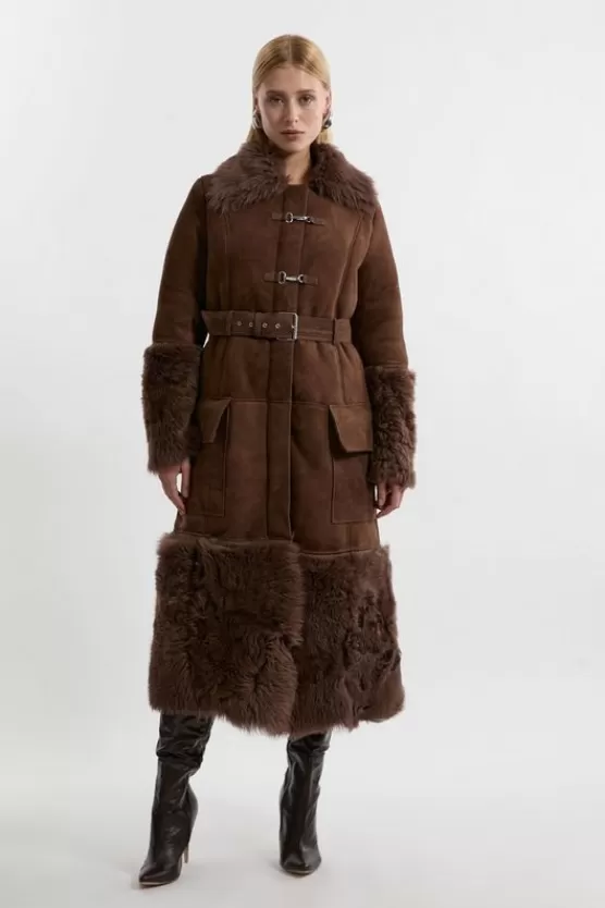 Best Karen Millen Shearling And Suede Mix Trim Detail Coat brown