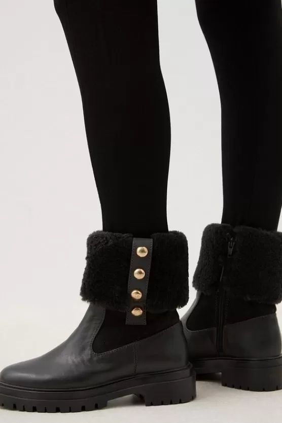 Store Karen Millen Shearling Leather Trim Detail Chelsea Boot black