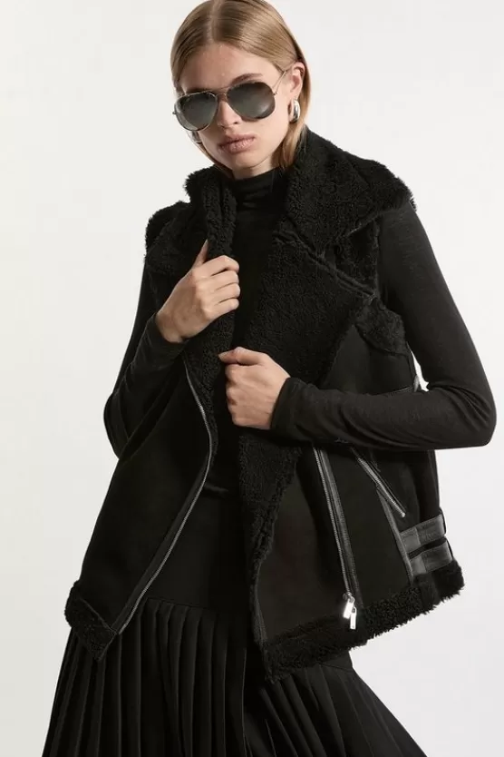 Best Sale Karen Millen Shearling Moto Jacket Detail Vest black