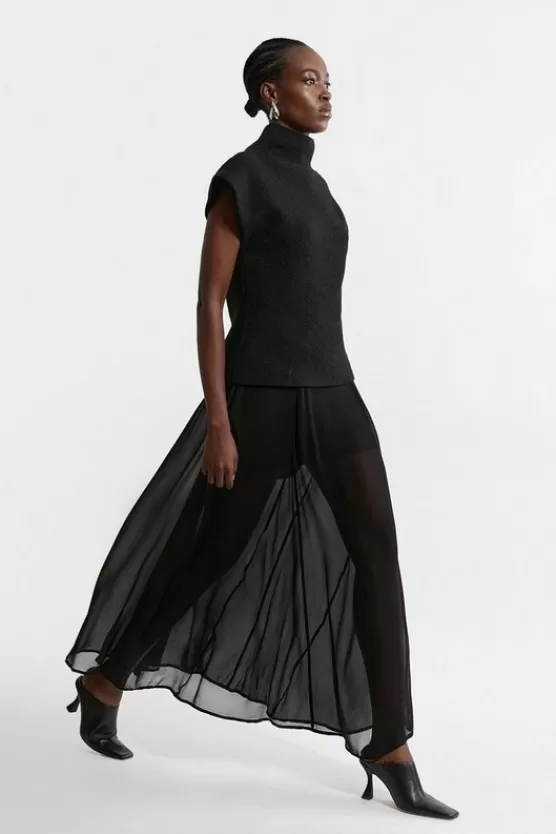 Outlet Karen Millen Sheer Viscose Georgette Woven Maxi Skirt black