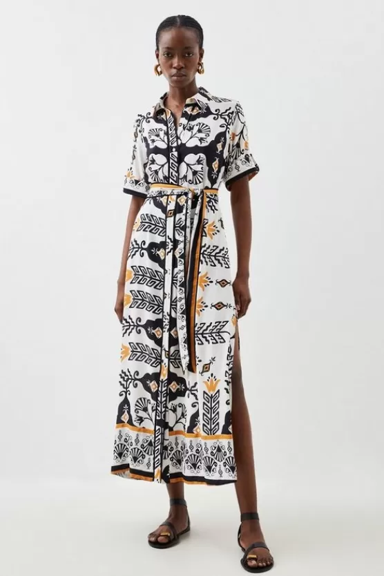 Online Karen Millen Short Sleeve Viscose Woven Maxi Dress multi