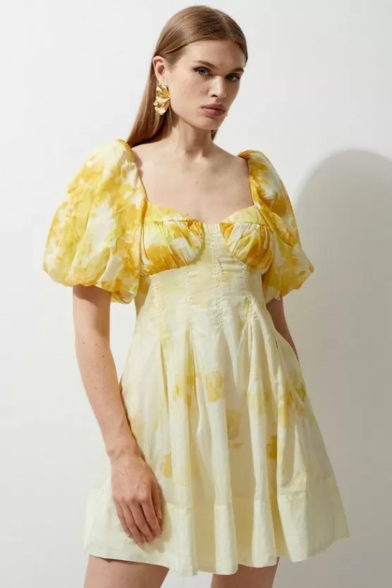 Best Karen Millen Silk Cotton Trailing Floral Mini Dress yellow