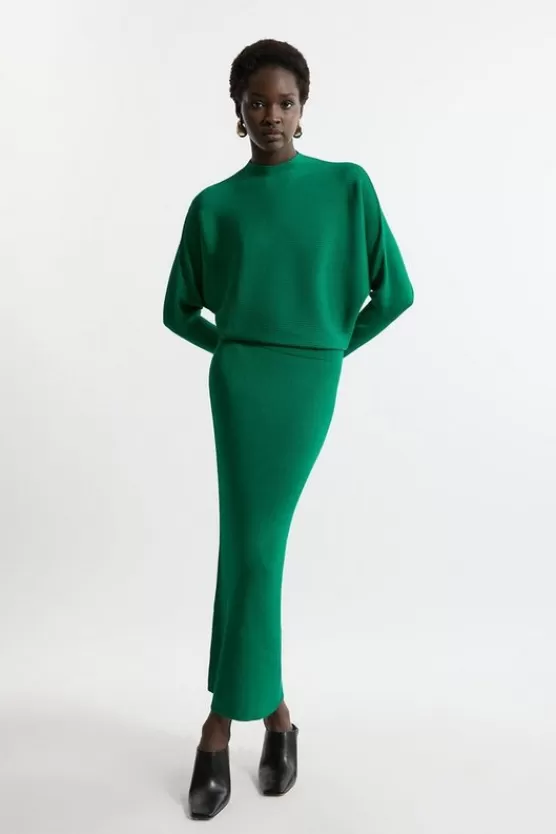 Discount Karen Millen Slinky Drape Knit Bat Wing Pencil Midi Dress green