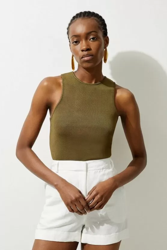 Online Karen Millen Slinky Knit Full Needle Racer Tank Top olive