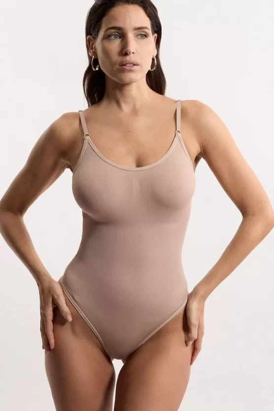 Shop Karen Millen Smoothing Built-In Tummy Support Bodysuit nude