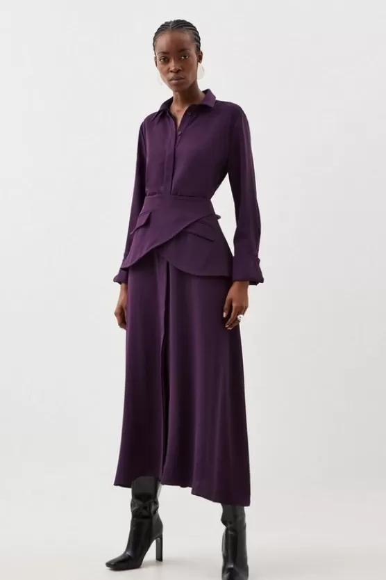 Flash Sale Karen Millen Soft Tailored Belted Maxi Shirt Dress aubergine