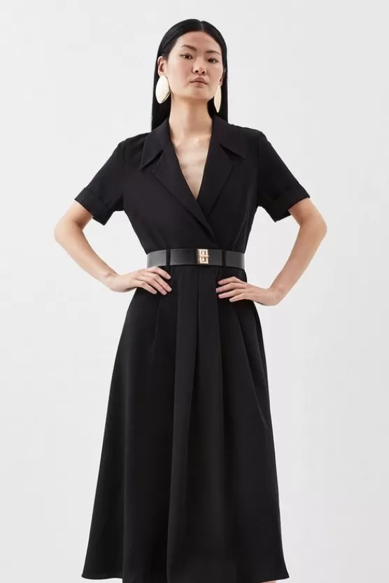 Discount Karen Millen Soft Tailored Belted Midi Dress black