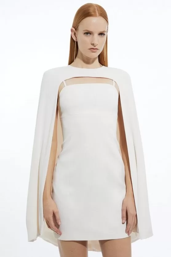 Outlet Karen Millen Soft Tailored Caped Mini Dress ivory