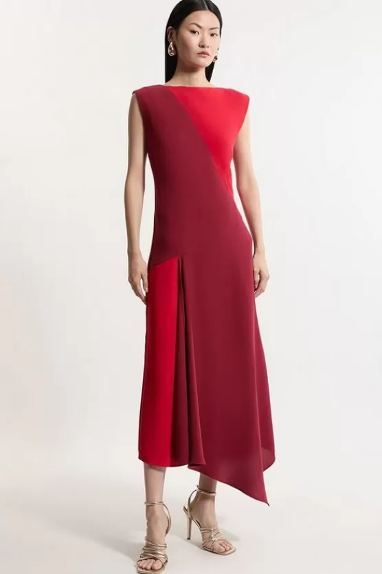 Discount Karen Millen Soft Tailo Color Block Midi Dress red