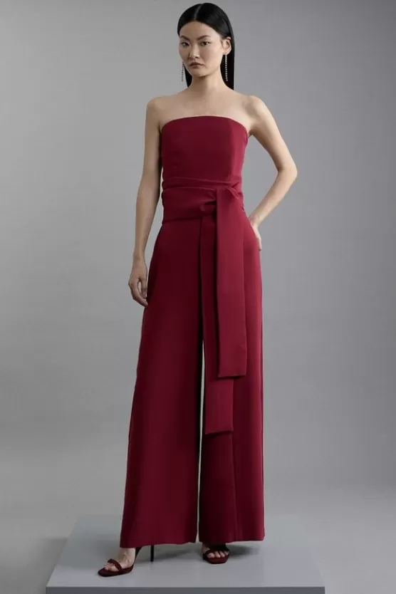 Cheap Karen Millen Soft Tailored Color Block Tailored Bandeau Jumpsuit merlot