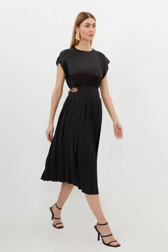 Best Karen Millen Soft Tailored Crepe Tab Detail Pleated Midi Skirt black