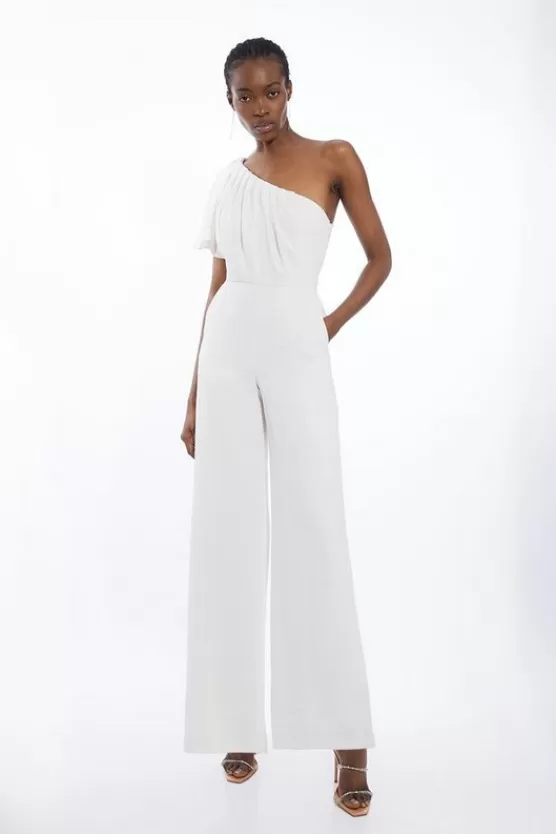 Online Karen Millen Soft Tailored One Shoulder Wide Leg Jumpsuit ivory