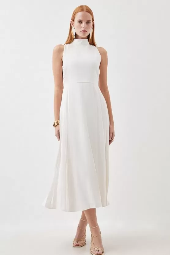 Outlet Karen Millen Soft Tailored Pleated Panel Midaxi Dress ivory