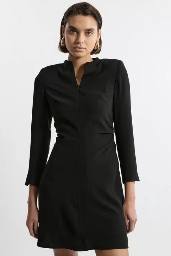 Sale Karen Millen Soft Tailored Ruched Waist Long Sleeve Mini Dress black