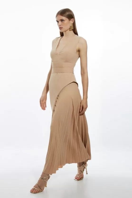 Cheap Karen Millen Soft Tailored Side Pleated Midi Dress camel