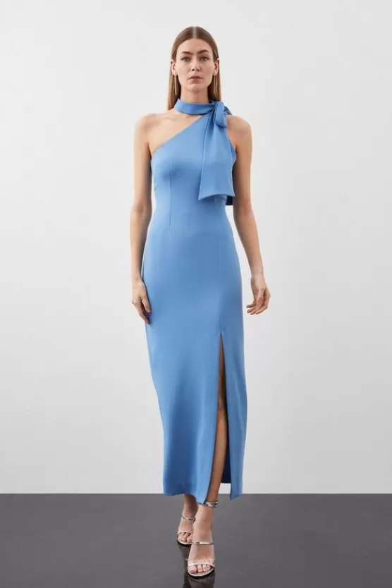 Online Karen Millen Soft Tailored Tie Neck Midi Dress midblue