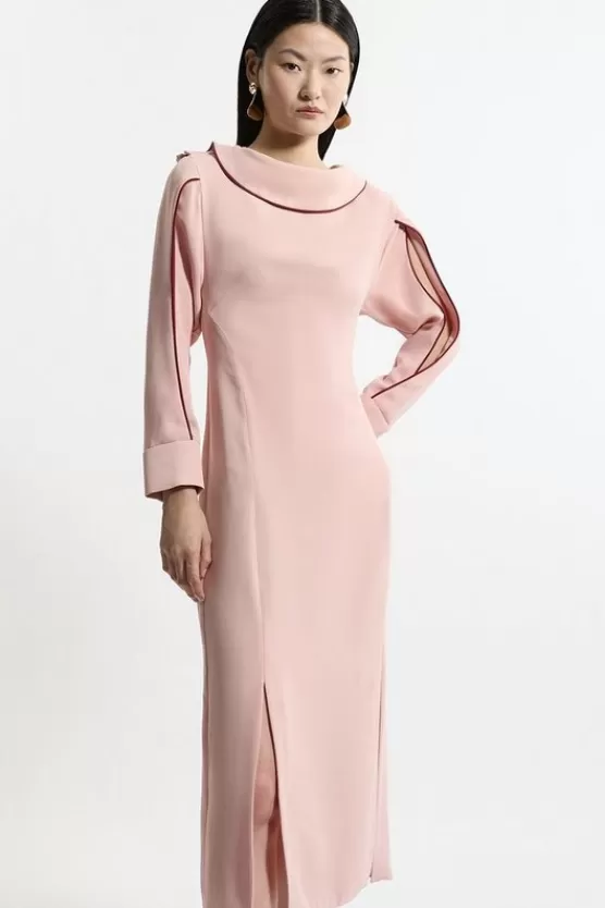 Cheap Karen Millen Soft Tailored Tipping Cowl Detail Sleeved Midi Dress rose