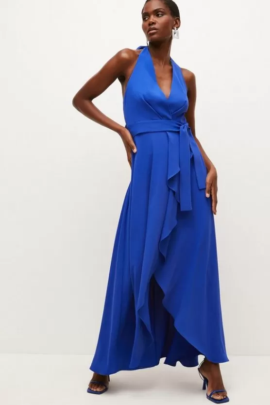 Best Sale Karen Millen Soft Tailored Waterfall Halter Maxi Dress blue