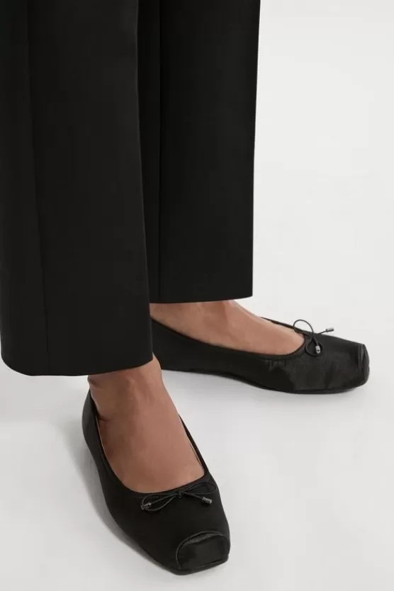 New Karen Millen Square Toe Satin Ballerina black