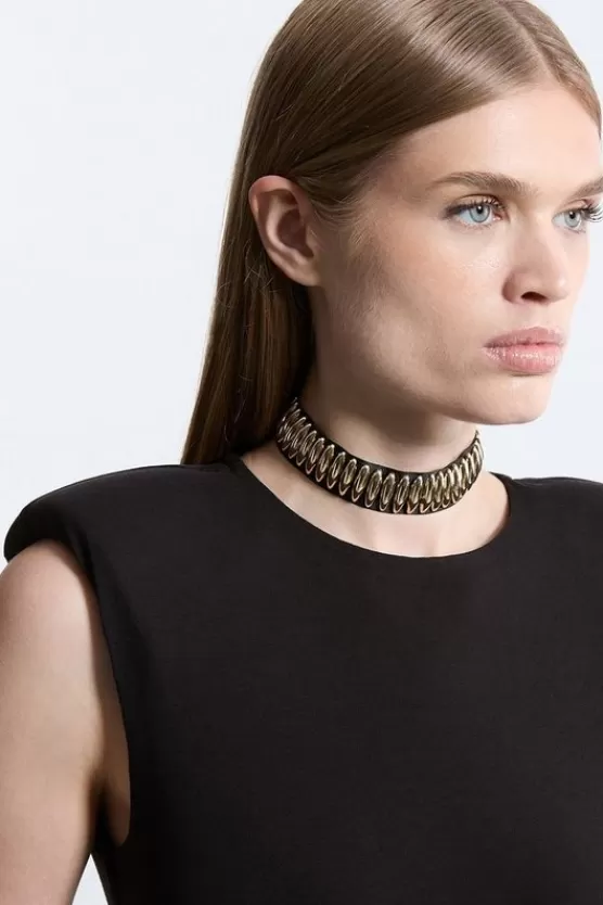 Best Karen Millen Statement Fabric Choker Necklace gold