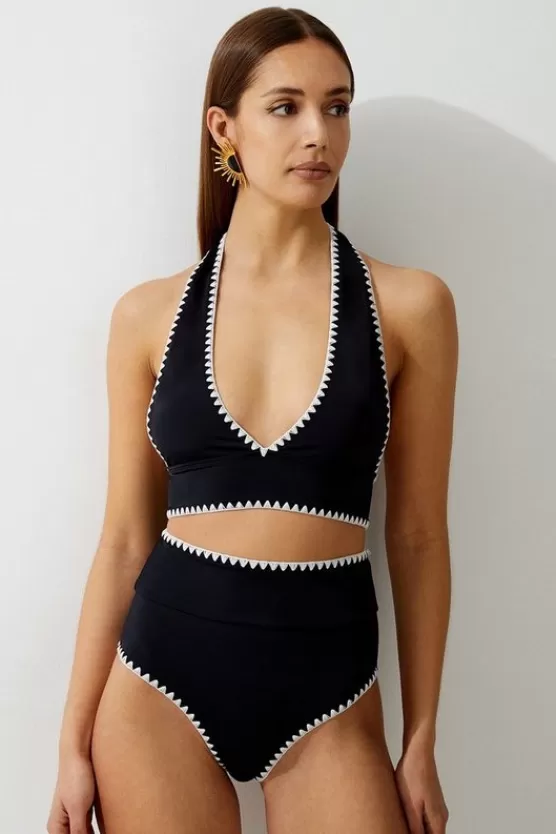 Store Karen Millen Stitch Detail Plunge Bikini Top black