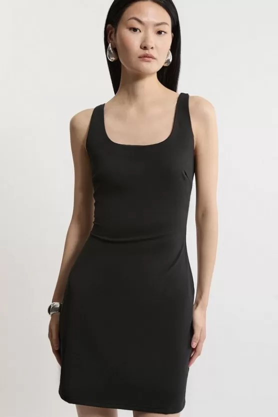 Hot Karen Millen Stretch Cotton Jersey Strappy Mini Dress black