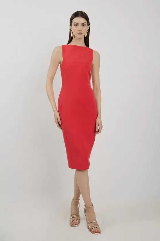 Best Sale Karen Millen Stretch Crepe Panelled Tailo Midi Dress red